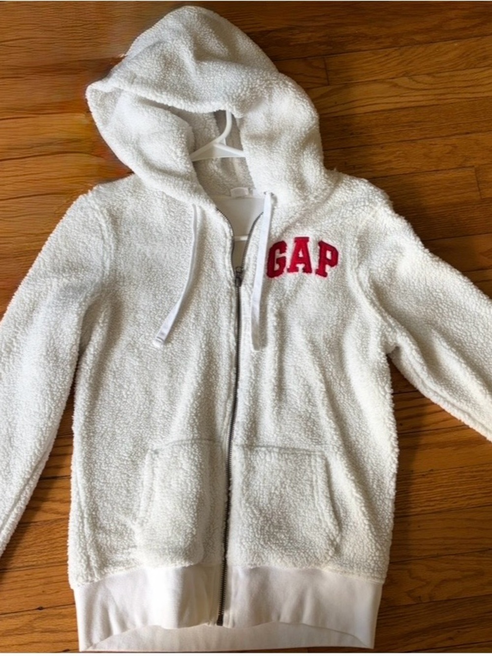 GAP white Sherpa  Zip-Up Hoodie with Red Logo